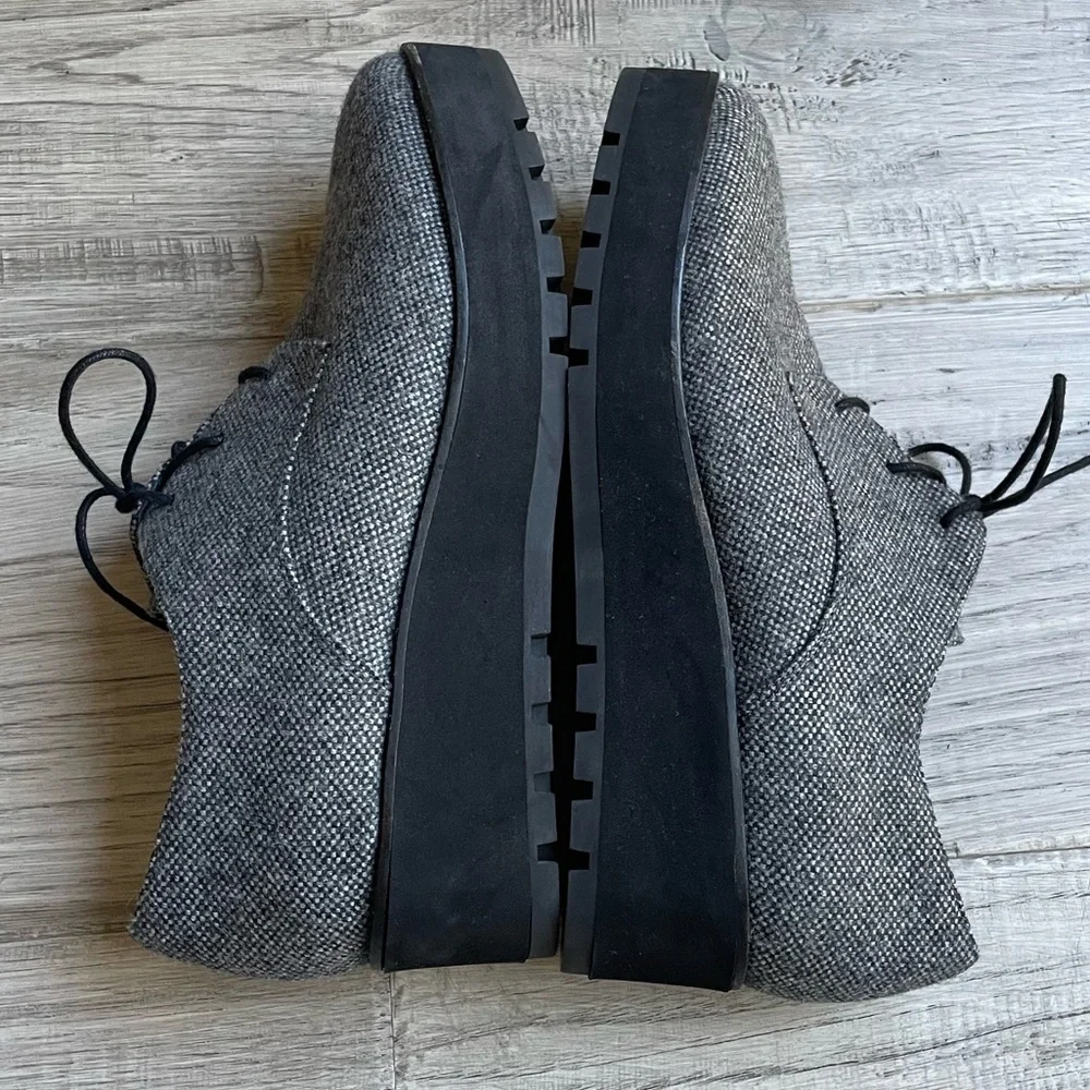 Eileen Fisher Eddy Tweed Platform Oxford Shoe Gray/Black Eclectic Grandpa SZ 10